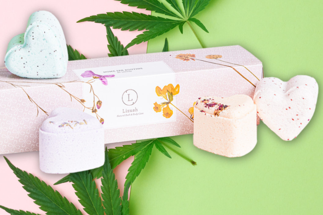 Bath Bombs with CBD -  5 Hearts Shaped with CBD - in a Gift Box - Can be personalized. (THC free) Lizush soap