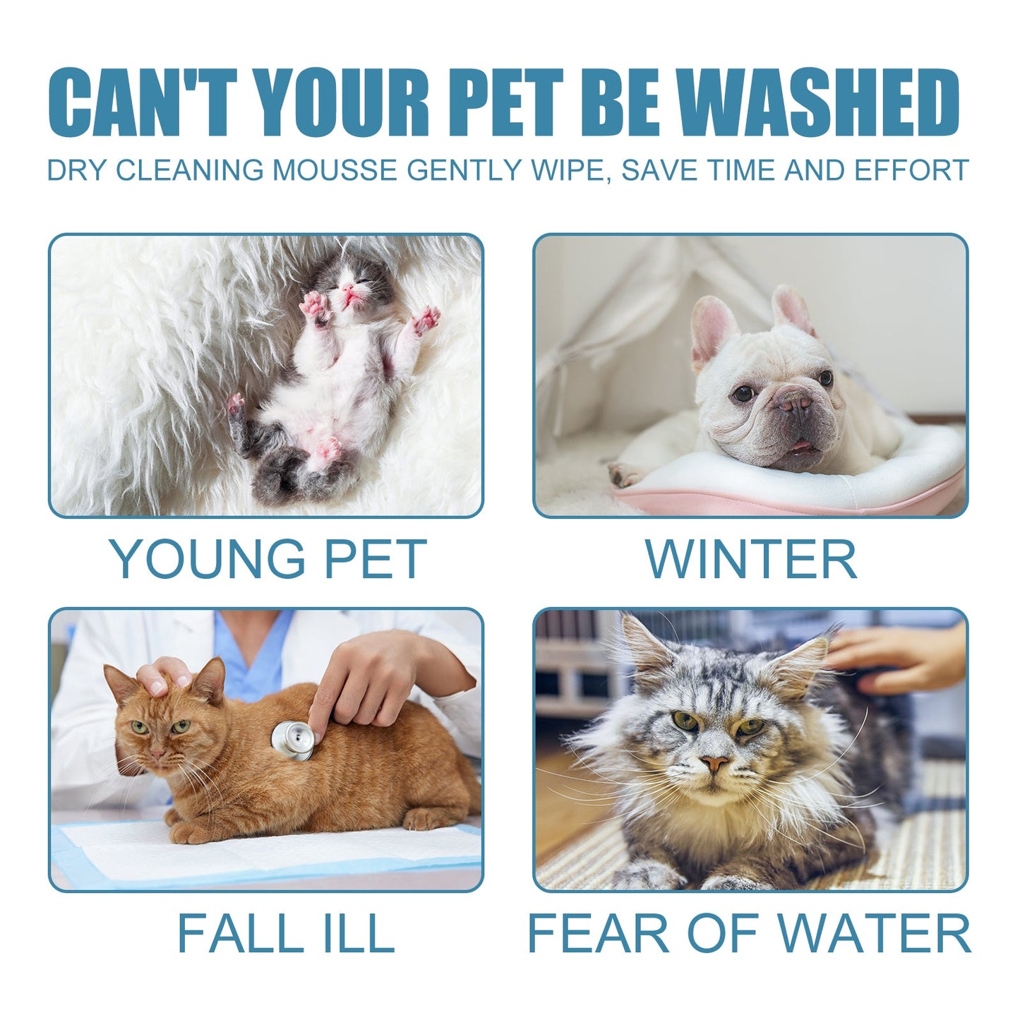 Yegbong Pet Dry Cleaning Mousse Body Wash For Young Cats And Dogs Wash Free To Remove Odor And Smooth Hair Cleaning eprolo