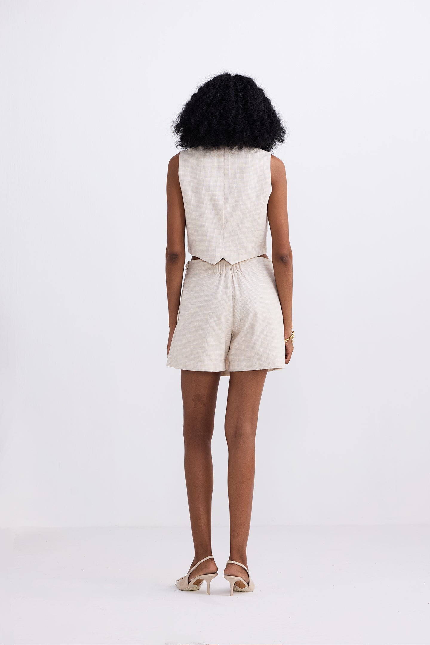 Cropped Cotton Tweed Vest Set in Cream DC-Reistor