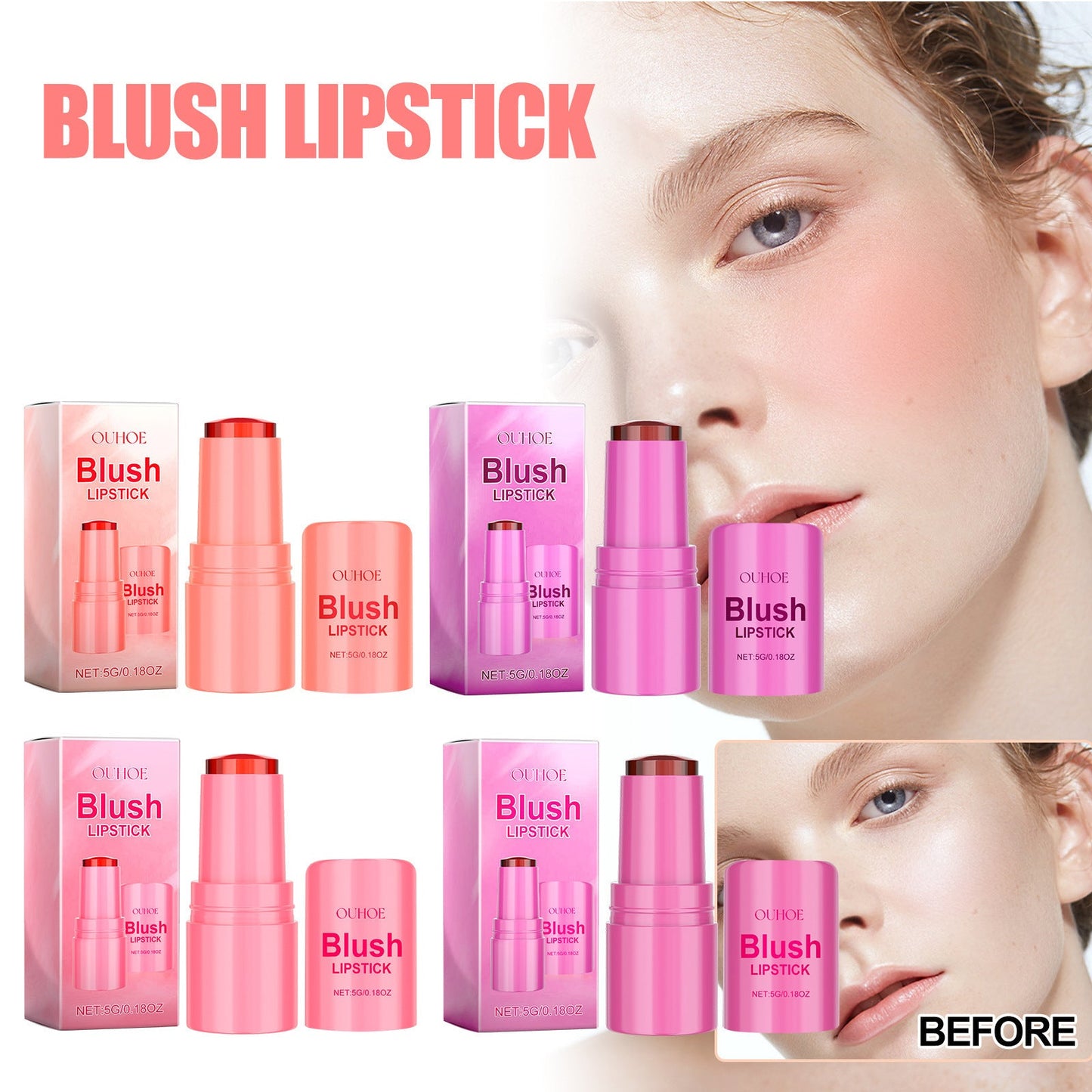 Blush Lipstick, Natural Nude Light Long-Lasting Easy Color Blush Lip Gloss Stick eprolo