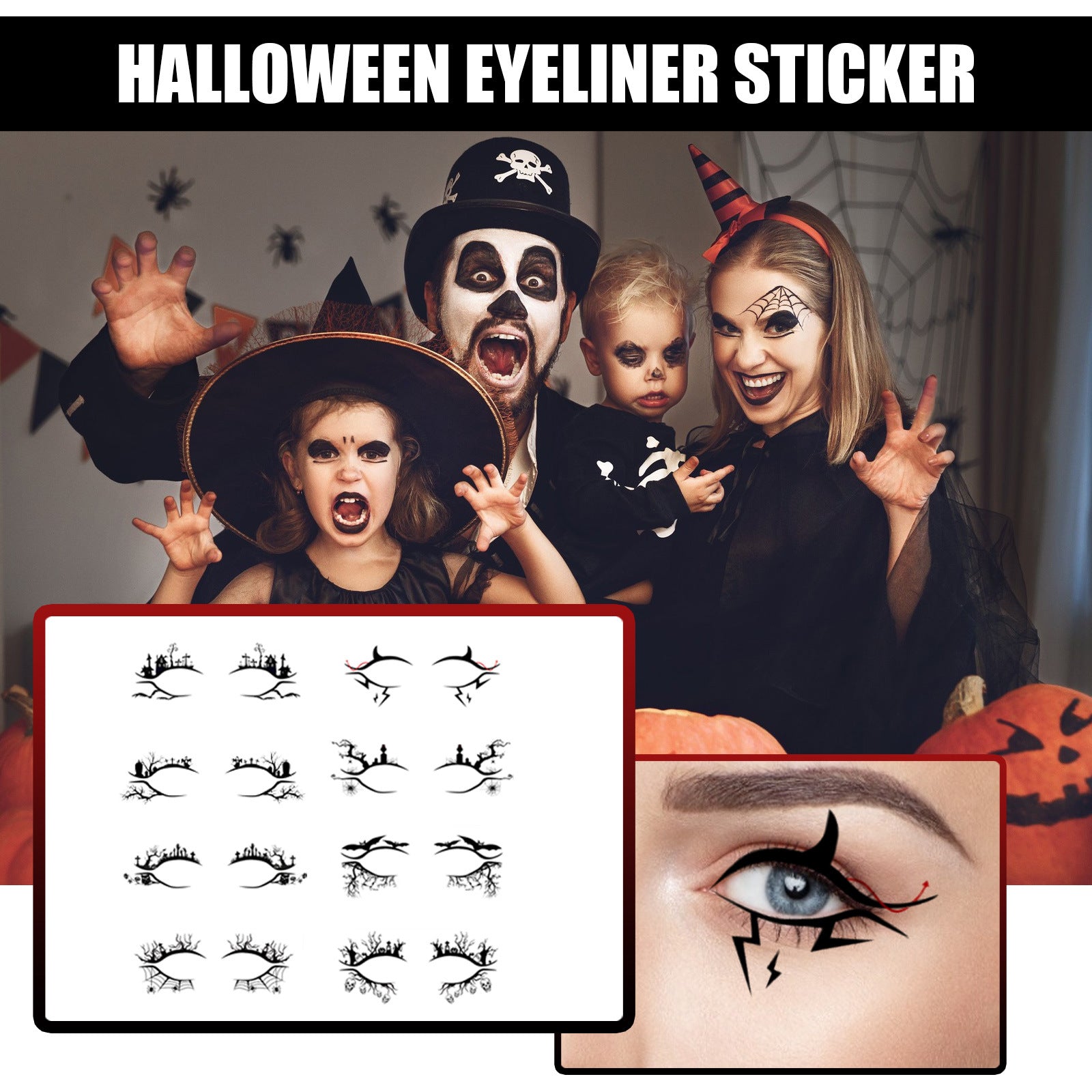 Halloween Eyeliner Patch, Scary Fashion Party Makeup Kit Bat Spider Decorative Eyeliner Eyeshadow Patch eprolo