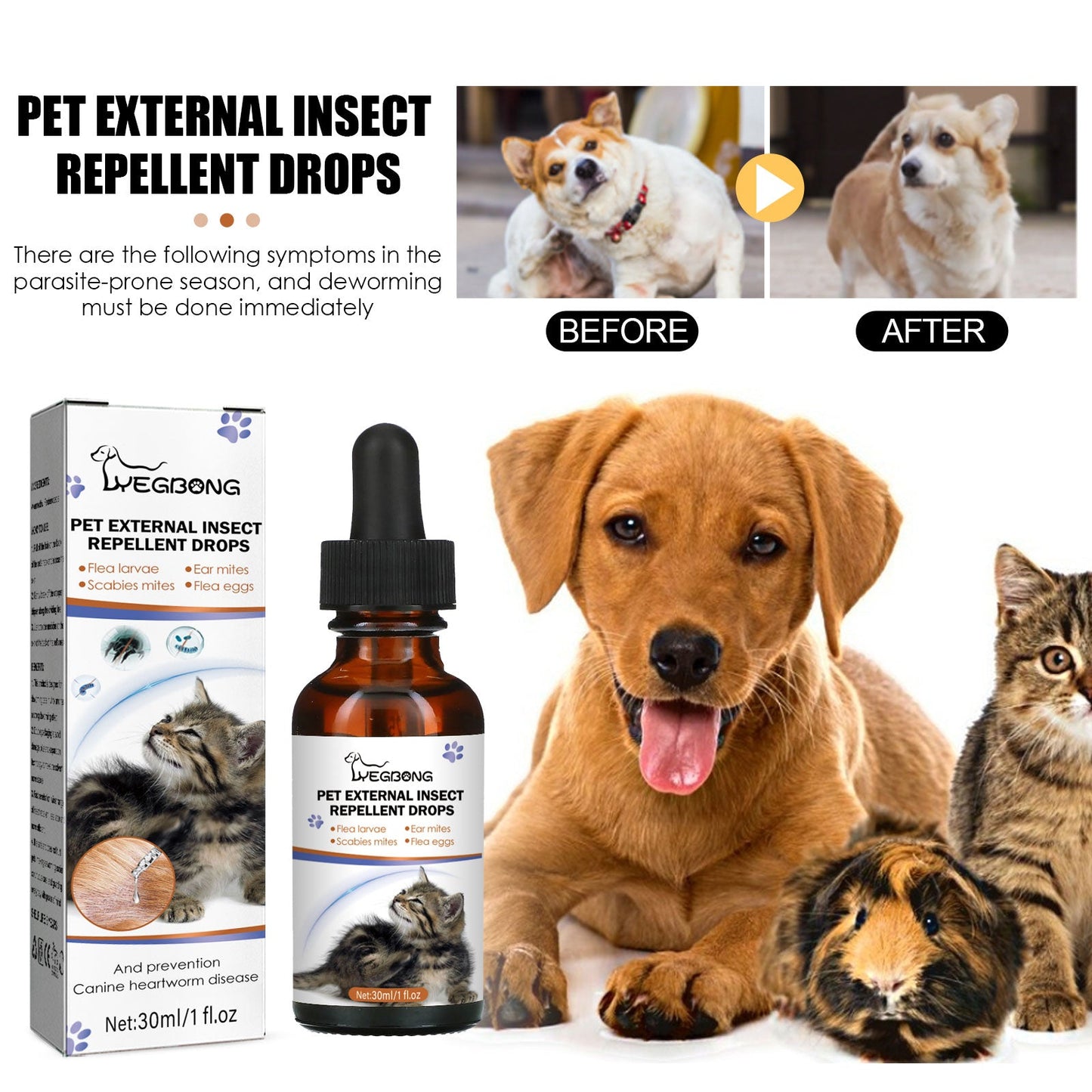 Pet Extracorporeal Insect Repellent Drops, Cats And Dogs Clean To Remove Ticks And Fleas Drops eprolo