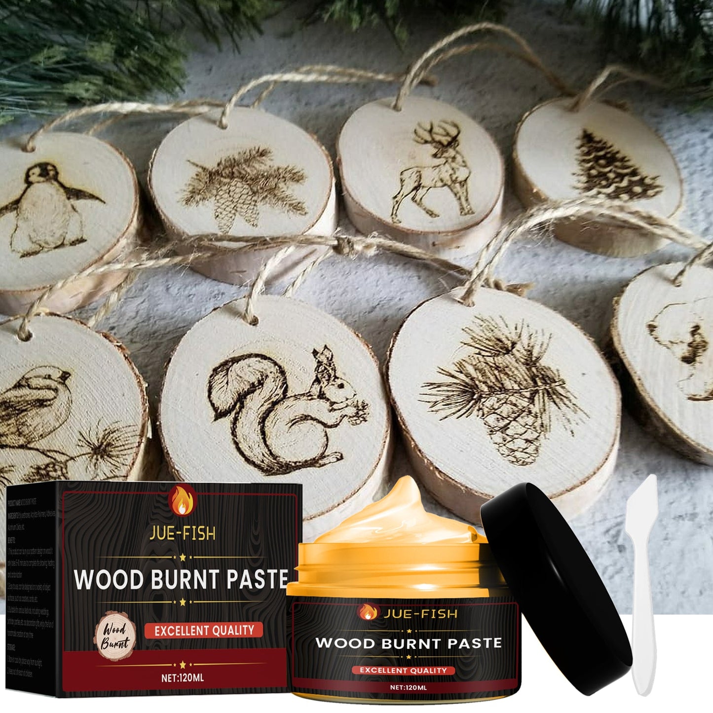 Jue-Fish Wood Burning Paste, Camping Outdoor Wood Cloth Combustion DIY Pyrography Wood Burning Paste eprolo