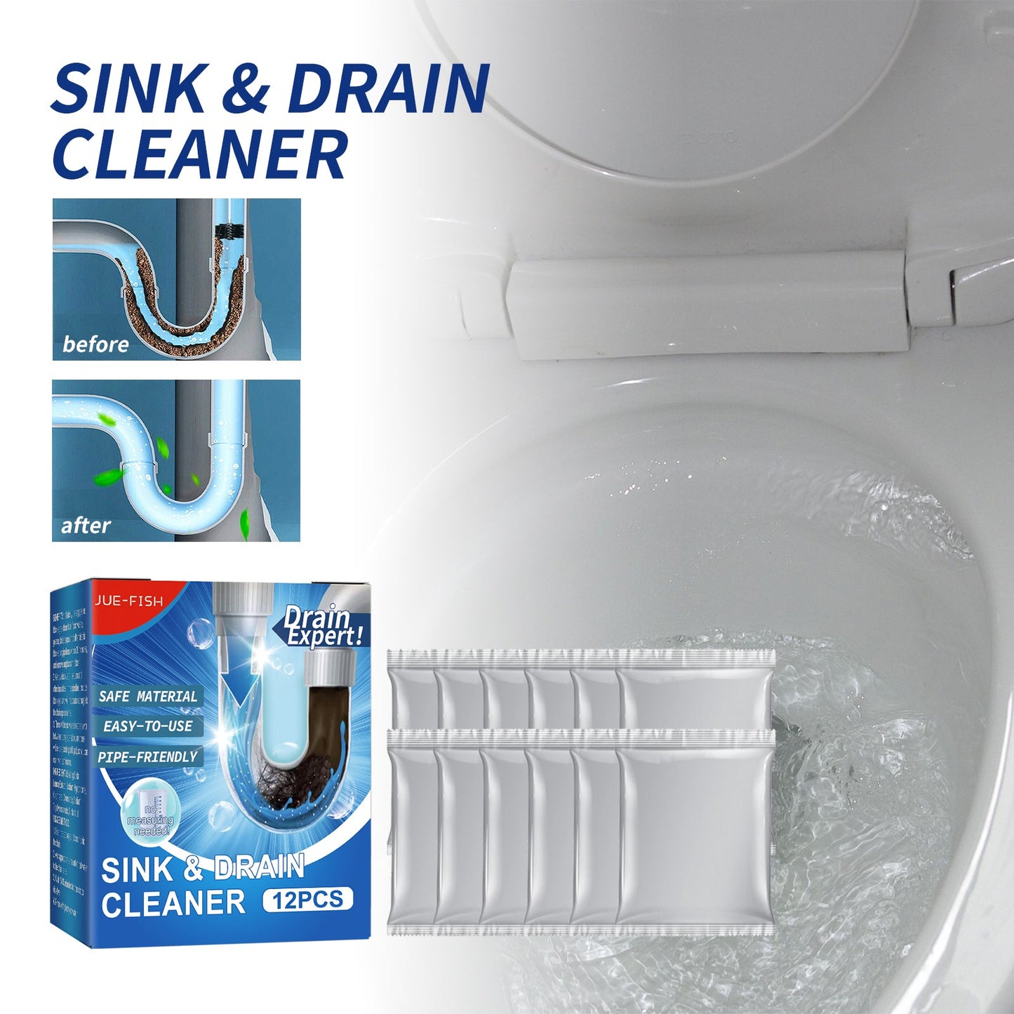 Drain Cleaner, Toilet Kitchen Drain Anti-Clogging Deodorant Dredging Cleaner eprolo
