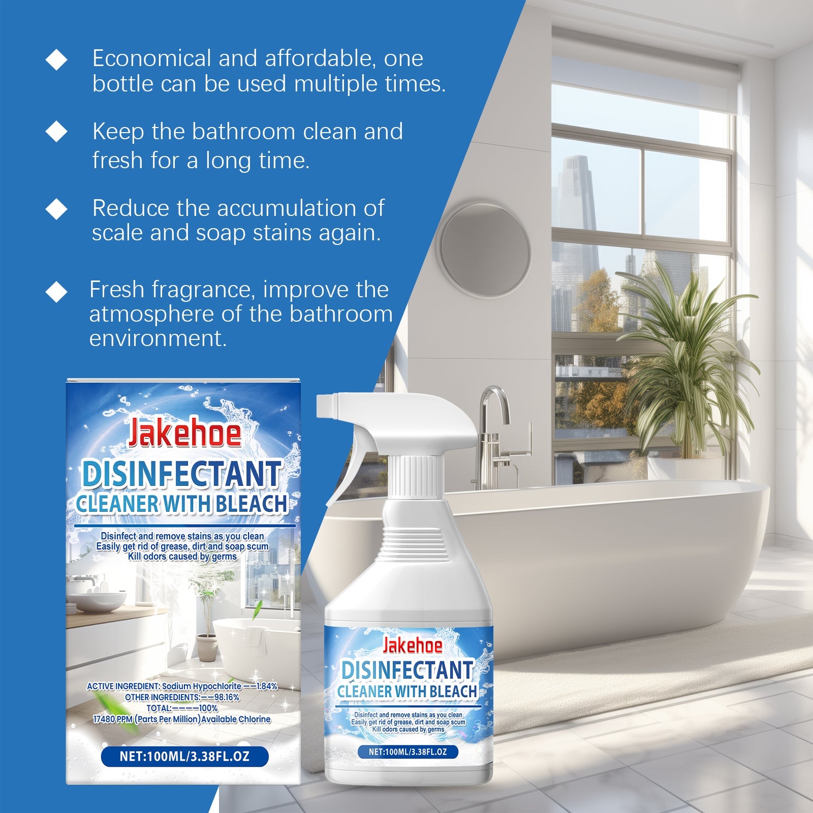 Jakehoe Bathroom Cleaning Spray Bathroom Stain Scale Cleaning Bathtub Cleaning Multi-Purpose Cleaner eprolo