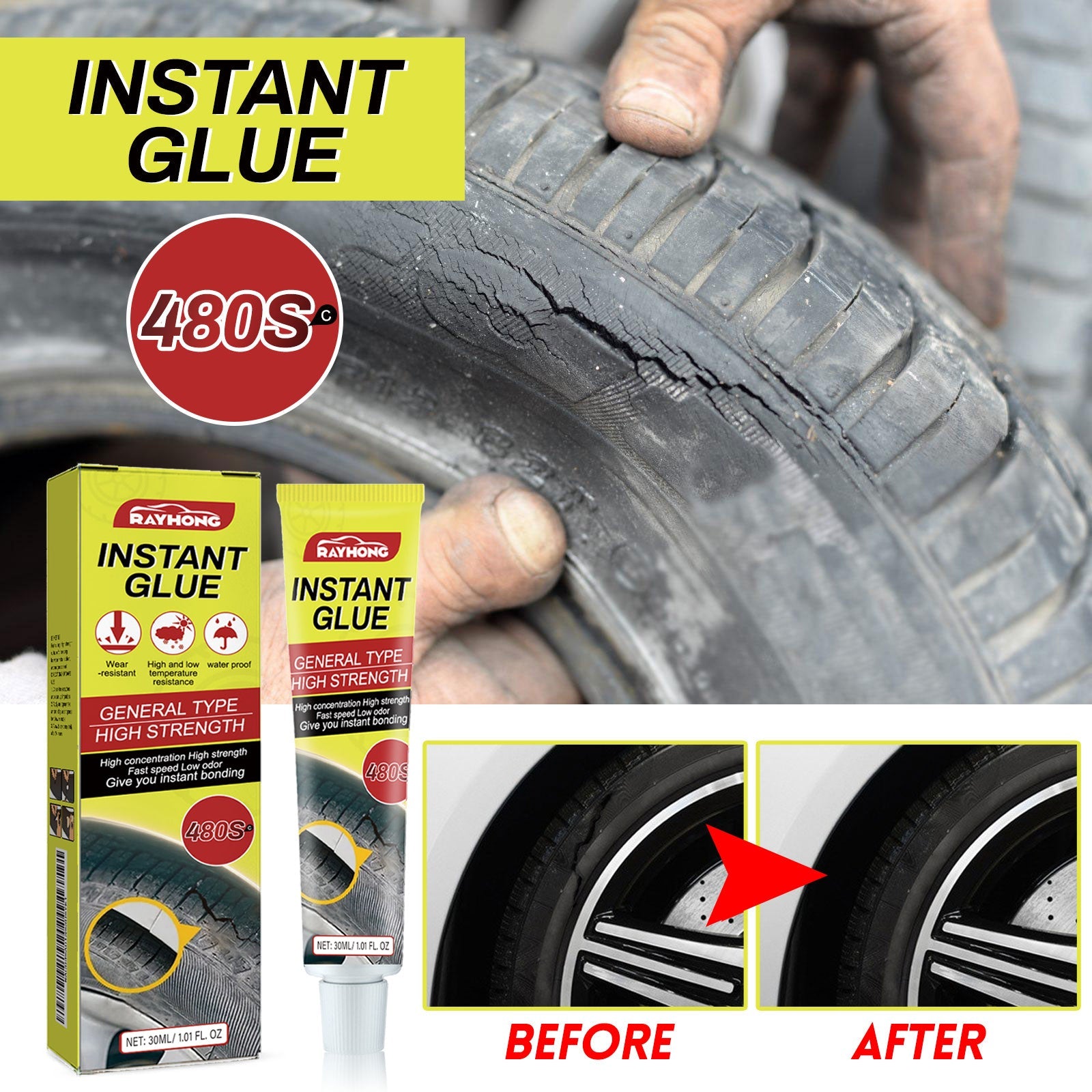 Instant Glue, Car Tire Crack Repair Glue Tire Maintenance Repair Glue Sealing Adhesive eprolo