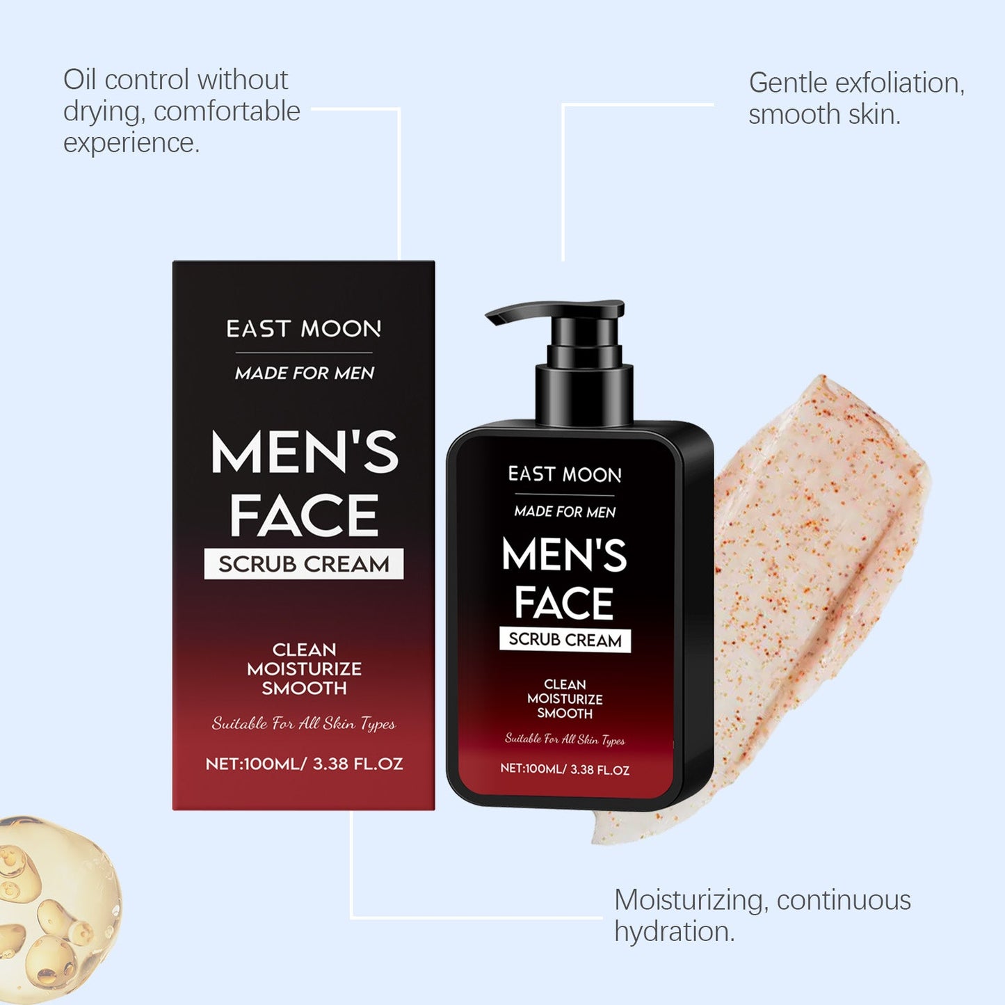 East Moon Men's Oil Control Scrub, Gently Cleanses Facial Skin With A Refreshing And Moisturizing Oil Control Scrub eprolo