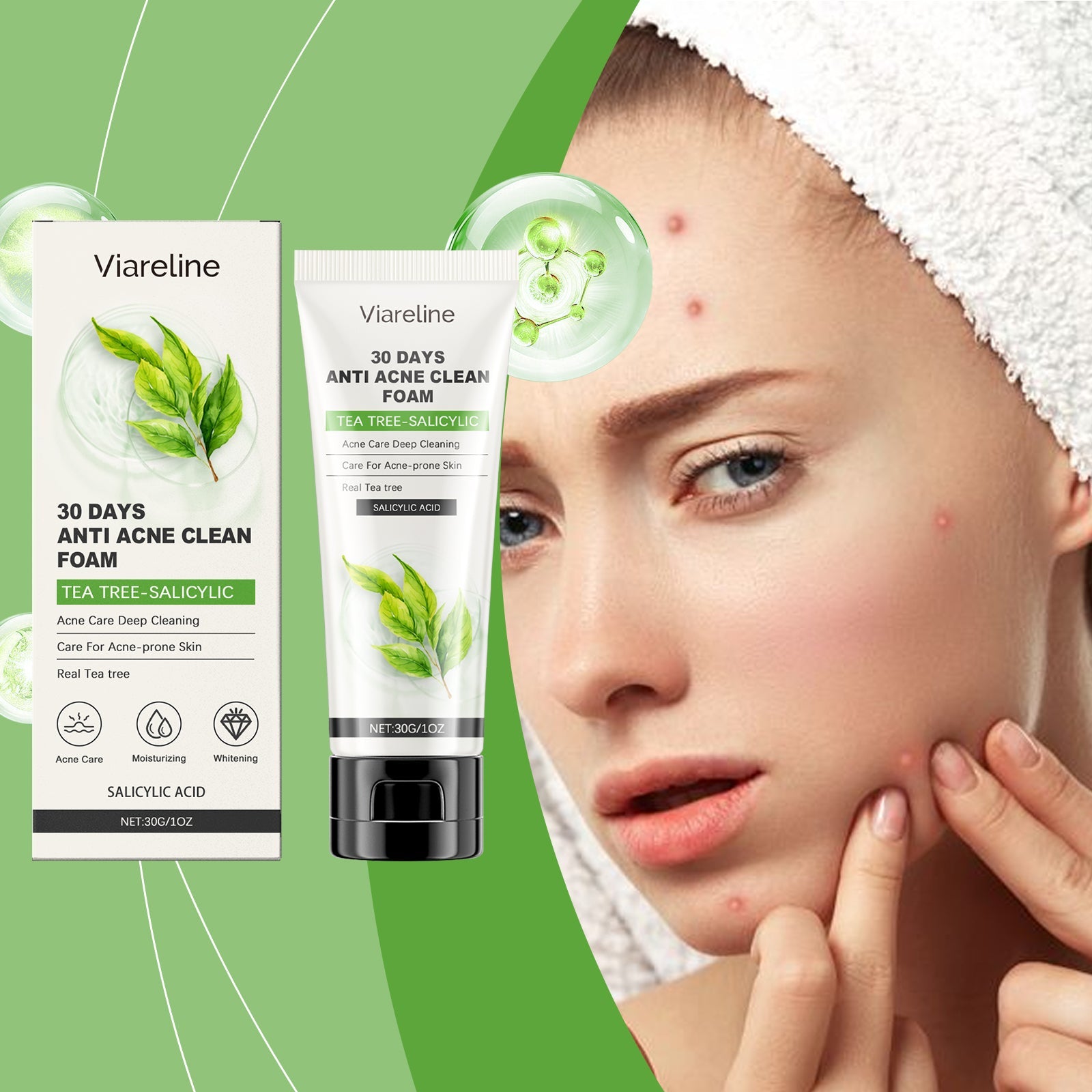 Viareline Salicylic Acid Cleanser Gently Cleanses Face, Refreshing Oil Control, Delicate Pores, Moisturizing And Brightening eprolo