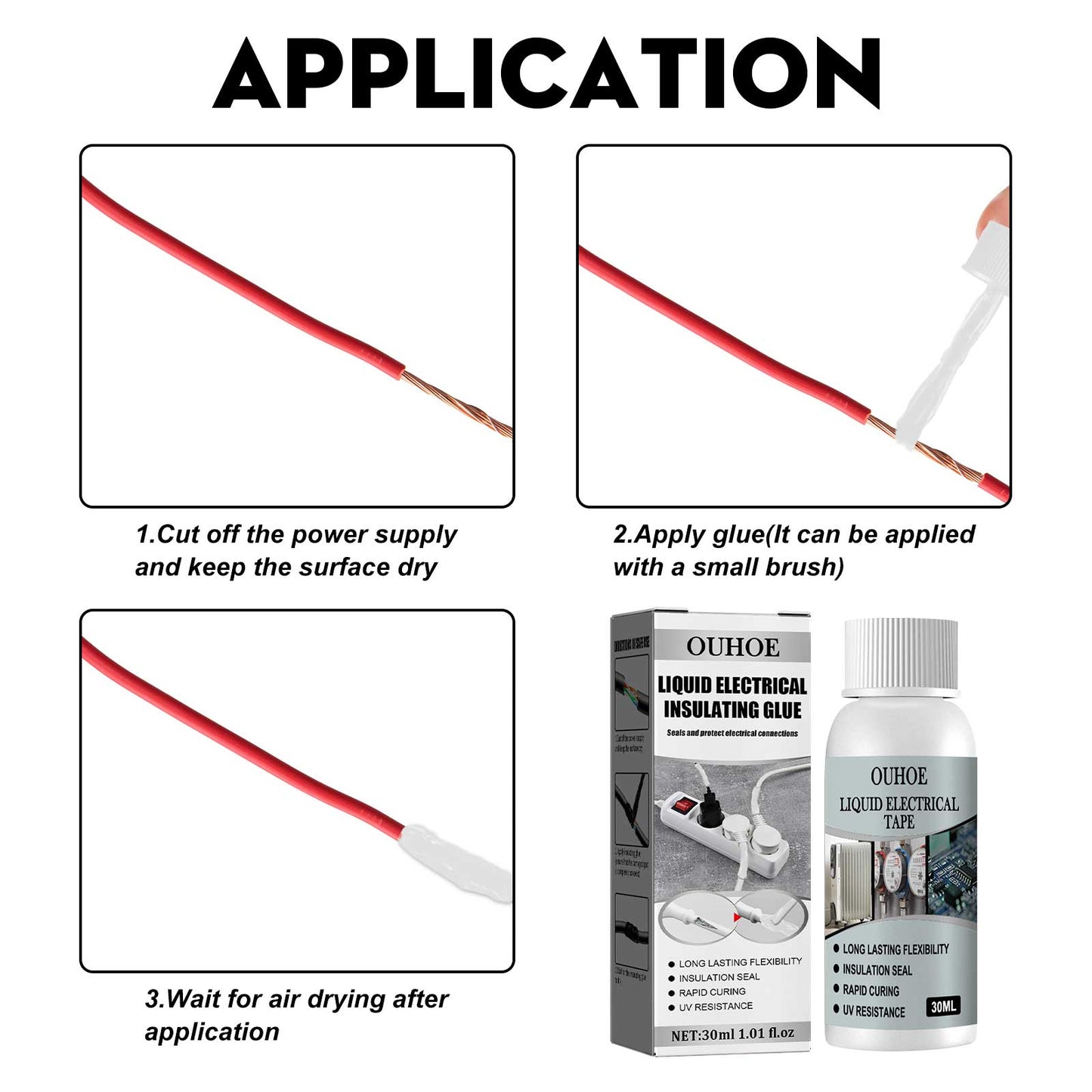OUHOE Liquid Electrical Insulating Adhesive (Black, 30ml) Is A High-Temperature Resistant, Organic Insulating, Weather-Resistant, Waterproof, Repair And Sealing Adhesive eprolo
