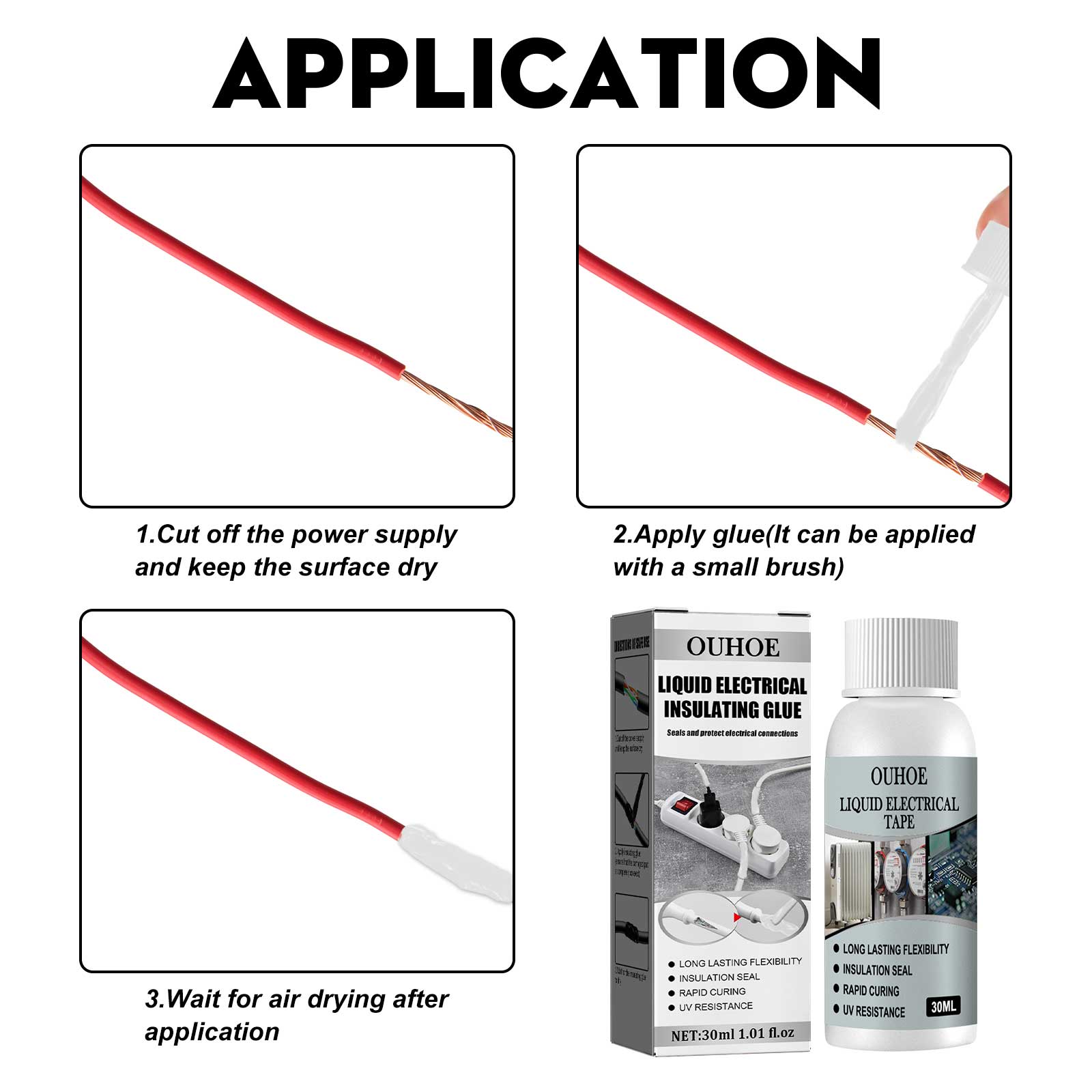 OUHOE Liquid Electrical Insulating Adhesive (Black, 30ml) Is A High-Temperature Resistant, Organic Insulating, Weather-Resistant, Waterproof, Repair And Sealing Adhesive eprolo