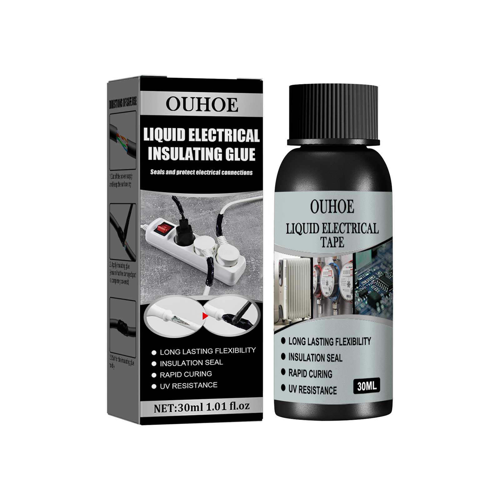 OUHOE Liquid Electrical Insulating Adhesive (Black, 30ml) Is A High-Temperature Resistant, Organic Insulating, Weather-Resistant, Waterproof, Repair And Sealing Adhesive eprolo
