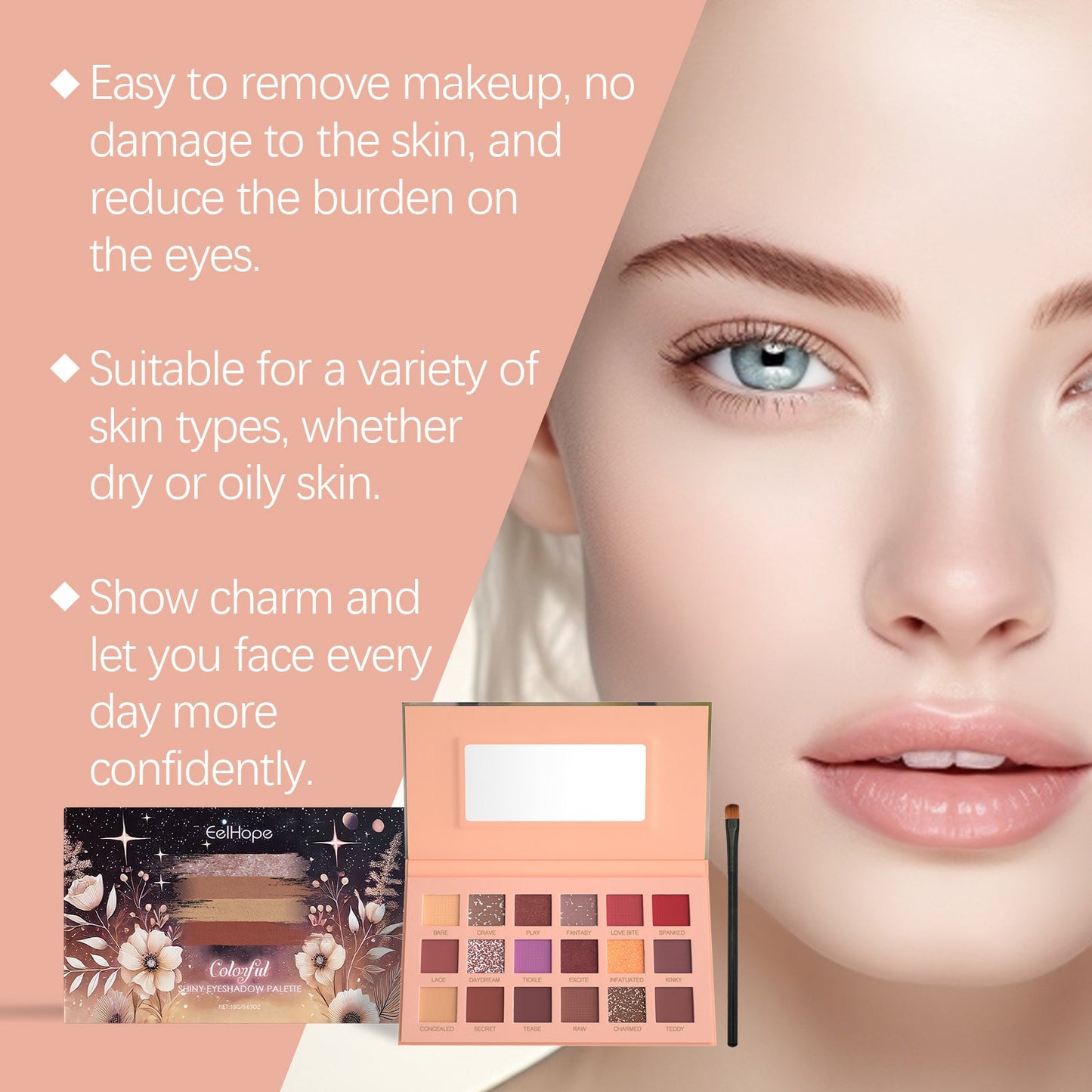 Eelhope 18-Color Eyeshadow Palette Eyeshadow Makeup Eyeshadow Multicolor Eye Palette With 18-Color Everyday Glitter eprolo
