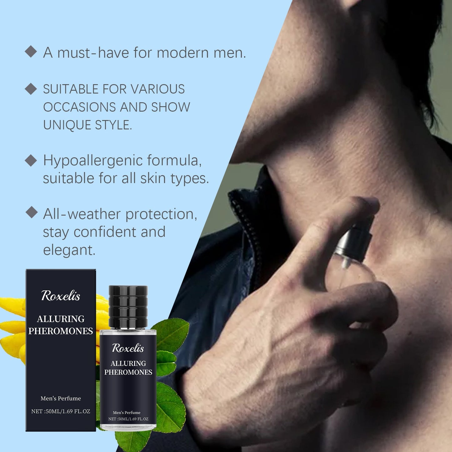 Roxelis Personality Men's Perfume Bergamot, Fragrance Stay Fragrance Lasting Release Male Charm Couple Dating Atmosphere Perfume eprolo