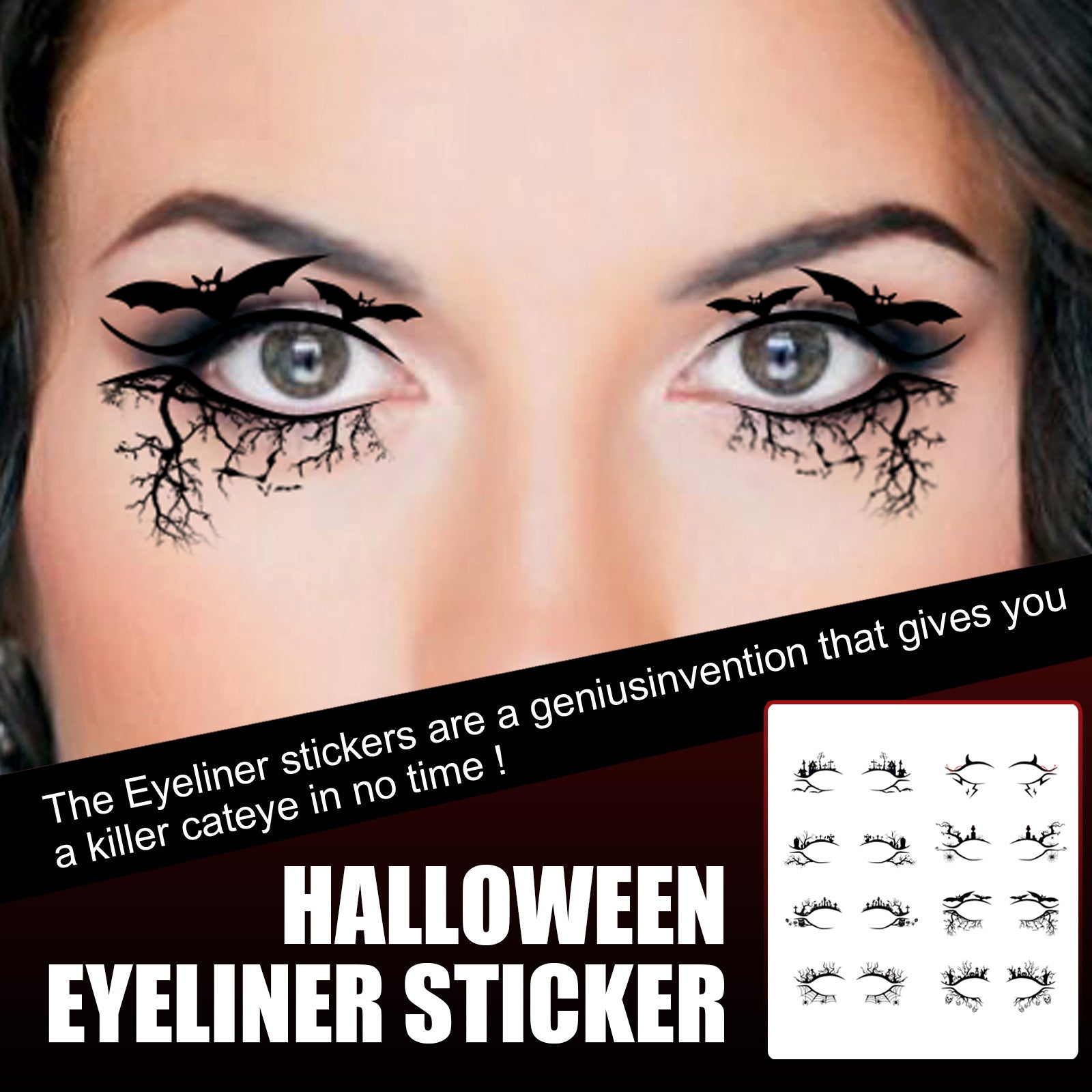 Halloween Eyeliner Patch, Scary Fashion Party Makeup Kit Bat Spider Decorative Eyeliner Eyeshadow Patch eprolo