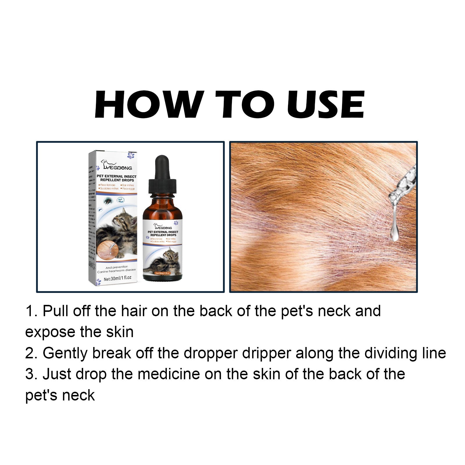 Pet Extracorporeal Insect Repellent Drops, Cats And Dogs Clean To Remove Ticks And Fleas Drops eprolo