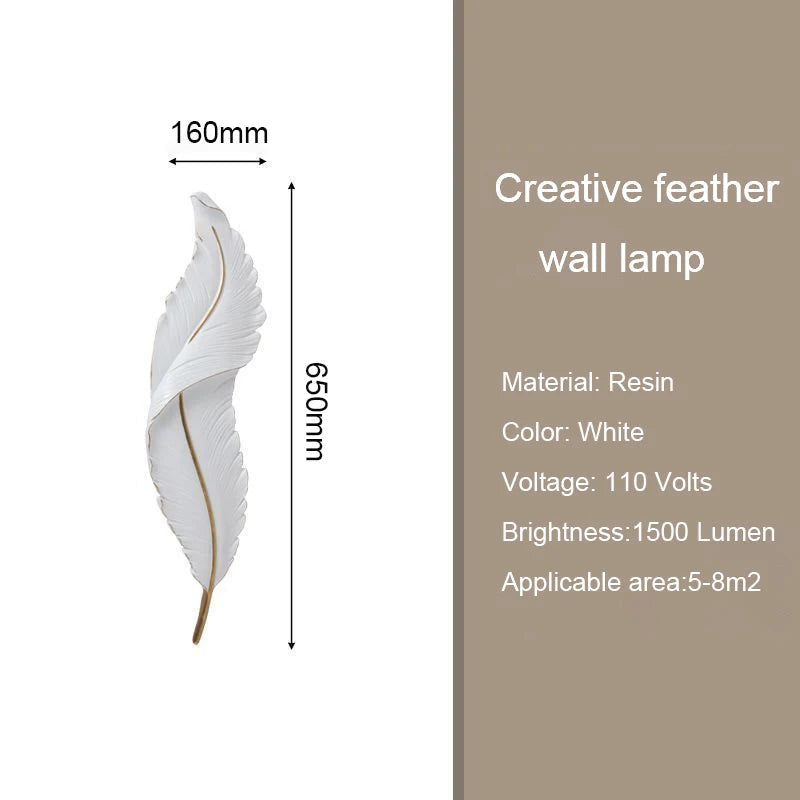 Modern Minimalist LED Luxury Feather Fine Carved Pattern Framed Hanging Channel Decoration Wall Lamps for Bedroom Walls ferrersa