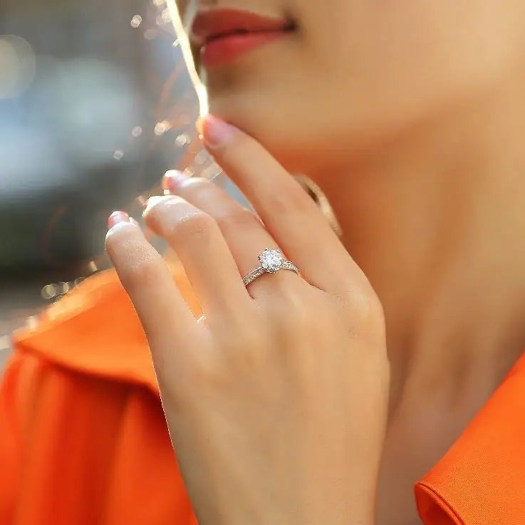 Trendy 3ct Round Moissanite Ring for Women Daily Wear Wedding Engagement Promise Ring S925 Silver Moissanite Ring ferrersa