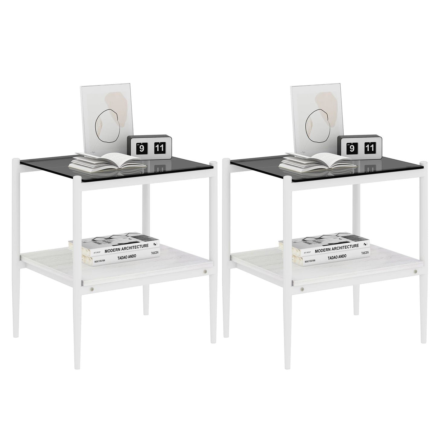 New Modern Grey Tempered Glass Table Two Side Tables Sets Bedside Table for Living Room Furniture Free Shipping ferrersa