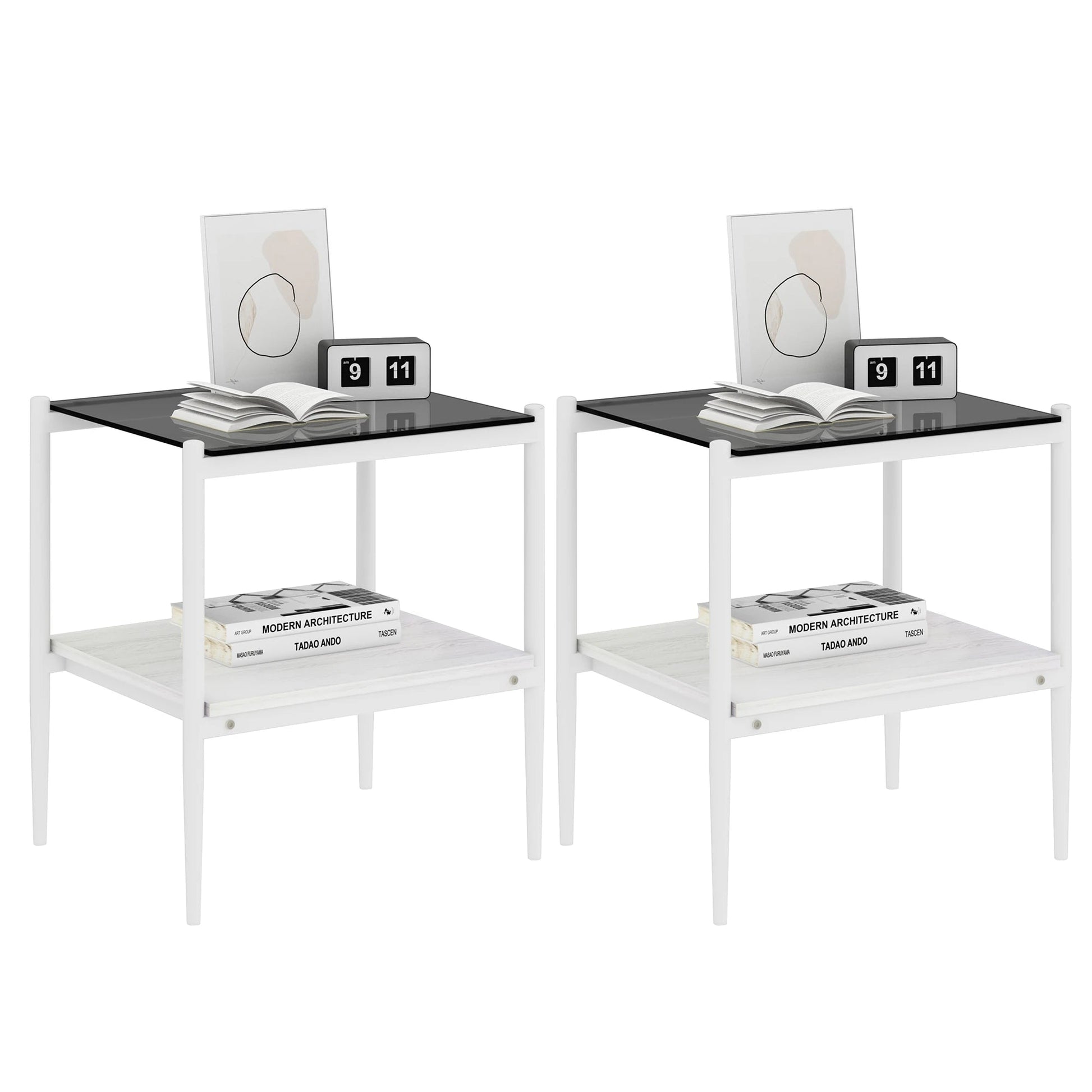 New Modern Grey Tempered Glass Table Two Side Tables Sets Bedside Table for Living Room Furniture Free Shipping ferrersa