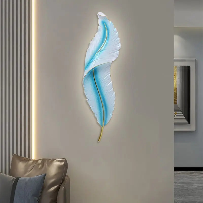 Modern Minimalist LED Luxury Feather Fine Carved Pattern Framed Hanging Channel Decoration Wall Lamps for Bedroom Walls ferrersa