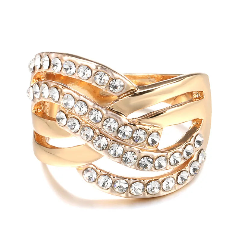 Luxury Women's Rose Gold Plated Teardrop Zircon Statement Ring Elegant Sparkling Crystal Jewelry for Party Trendy Style Gift ferrersa