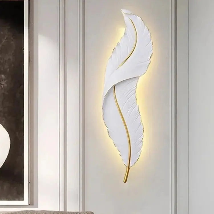 Modern Minimalist LED Luxury Feather Fine Carved Pattern Framed Hanging Channel Decoration Wall Lamps for Bedroom Walls ferrersa