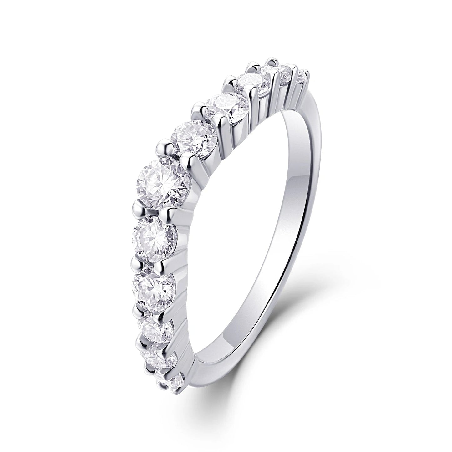 Trendy 925 Sterling Silver Wedding Ring Round Brilliant Cut Moissanite Eternity Engagement Ring ferrersa