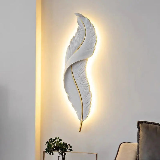 Modern Minimalist LED Luxury Feather Fine Carved Pattern Framed Hanging Channel Decoration Wall Lamps for Bedroom Walls ferrersa