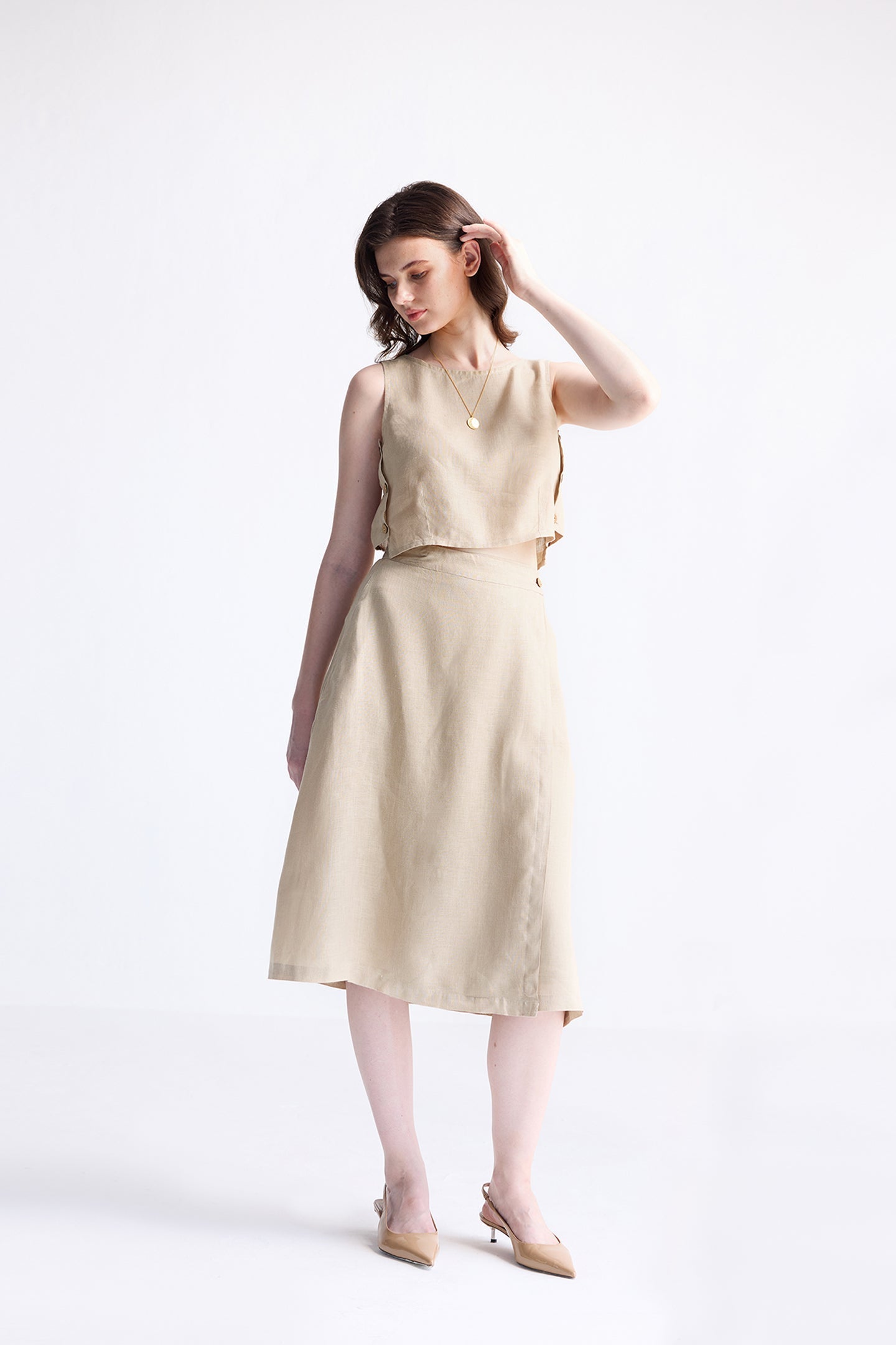 Overlap Midi Skirt in Neutral Beige DC-Reistor