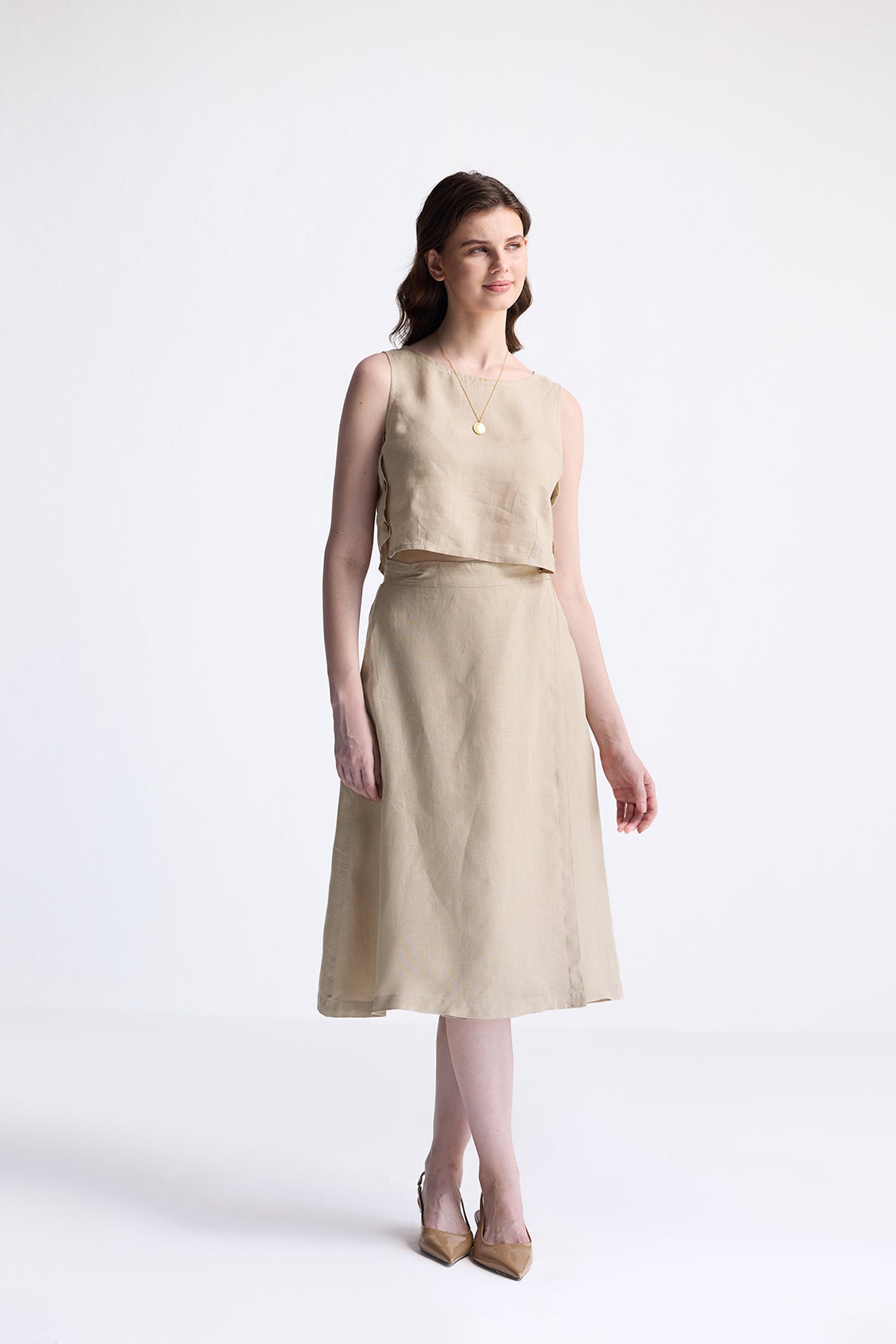 Overlap Midi Skirt in Neutral Beige DC-Reistor