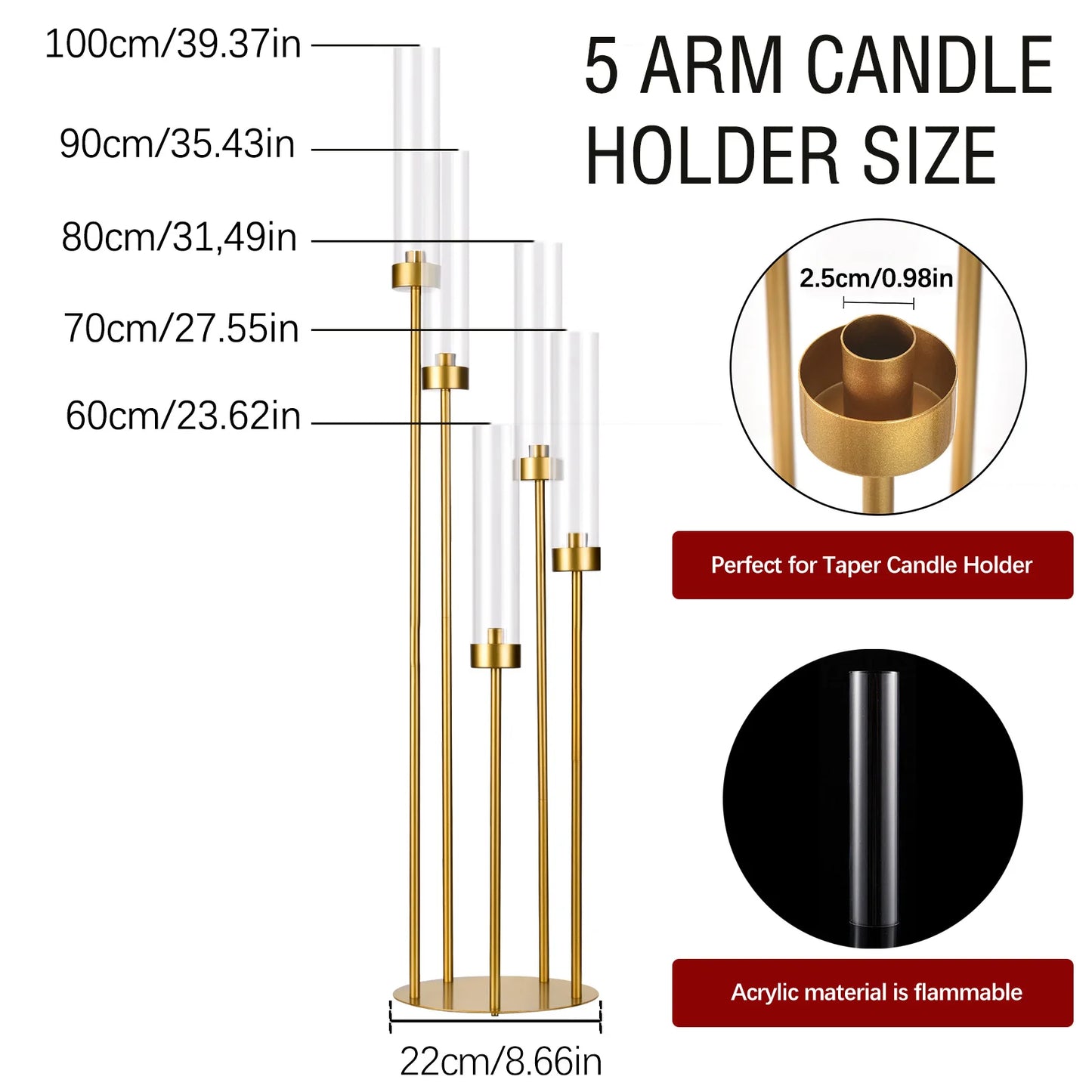 Gold Floor Candelabra 5 Arm Tall Candle Holder  10PCS
