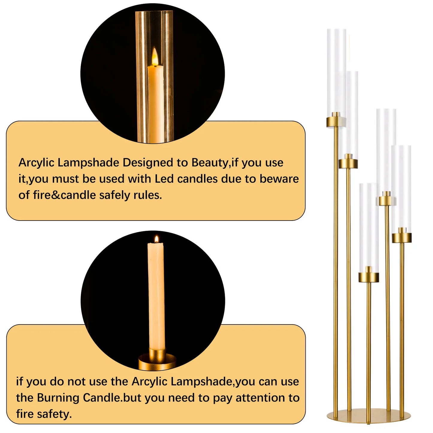 Gold Floor Candelabra 5 Arm Tall Candle Holder  10PCS
