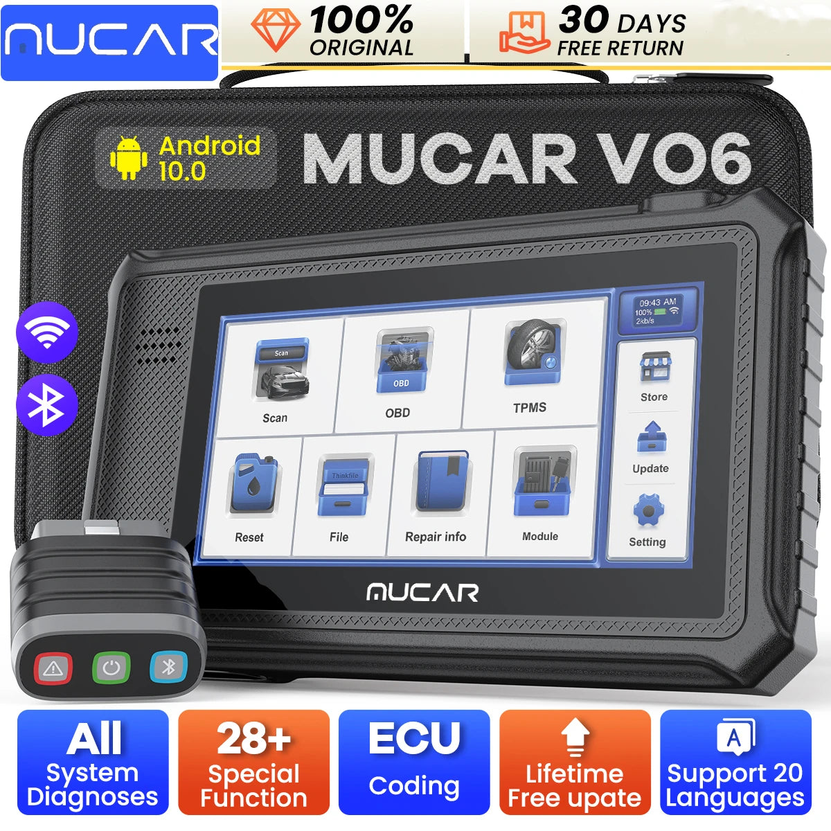 MUCAR VO6 OBD2 Diagnostic Tool, CAN FD All System Diagnosis OBD2 Scanner for Car 28 Resets Auto Scan Tool Lifetime Free Update