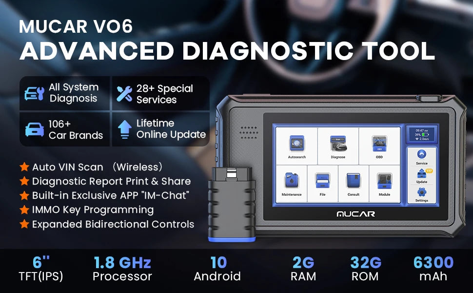 MUCAR VO6 OBD2 Diagnostic Tool, CAN FD All System Diagnosis OBD2 Scanner for Car 28 Resets Auto Scan Tool Lifetime Free Update