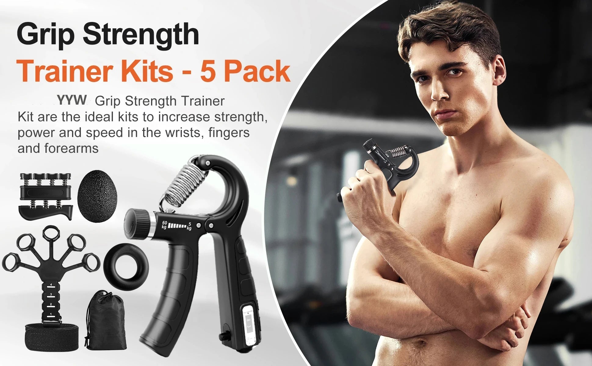 5Pcs Grip Trainer Kit Adjustable Hand Gripper,Finger/Hand Strength Exercisers,Stress Ball,Forearm Ring for Muscle Build Fitness ferrersa