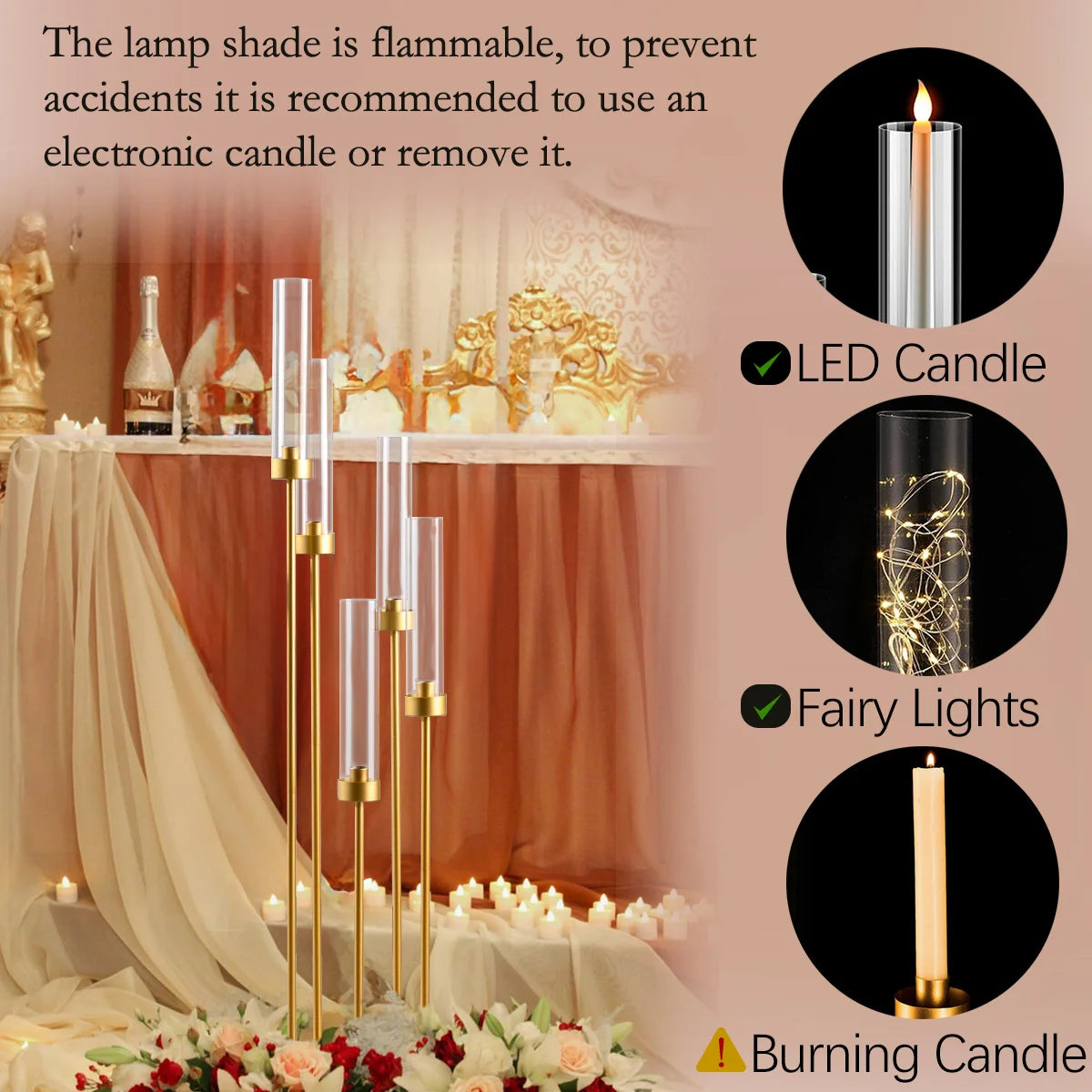 Gold Floor Candelabra 5 Arm Tall Candle Holder  10PCS