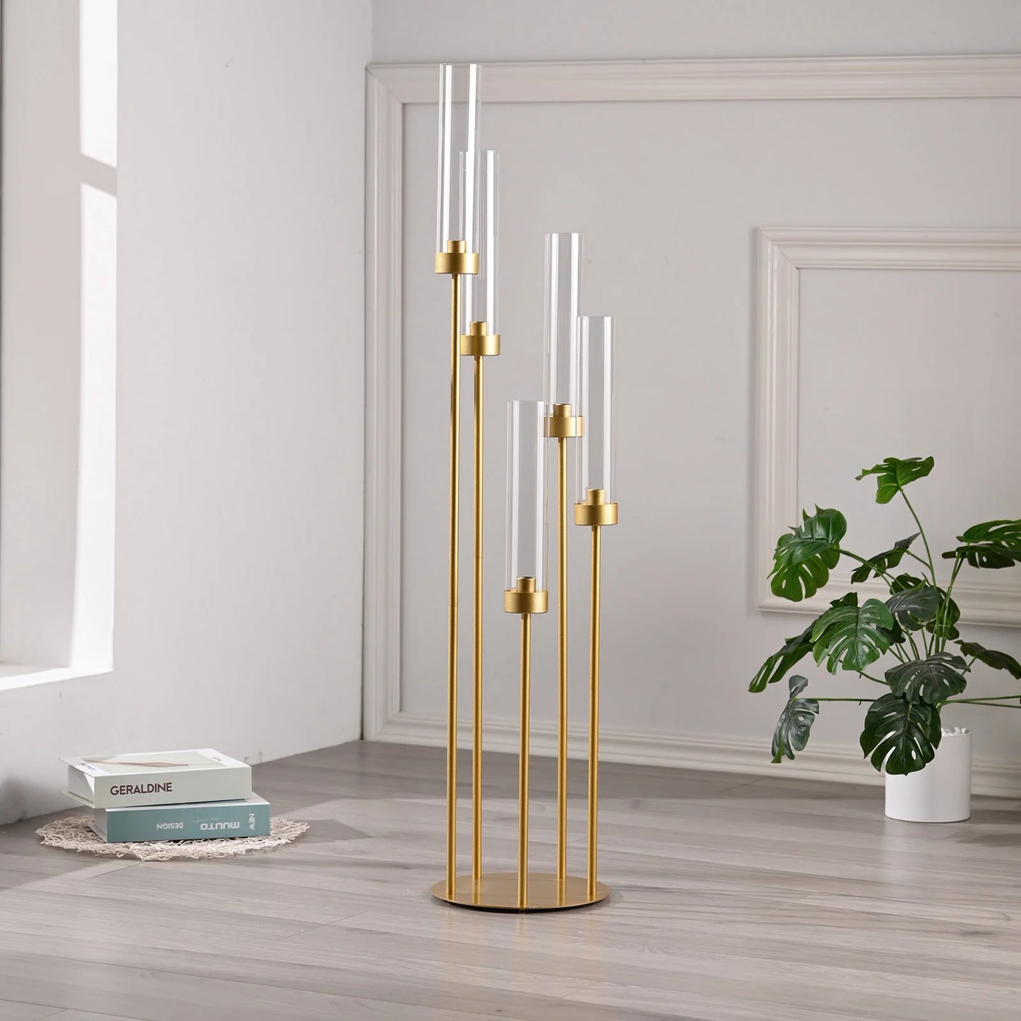Gold Floor Candelabra 5 Arm Tall Candle Holder  10PCS