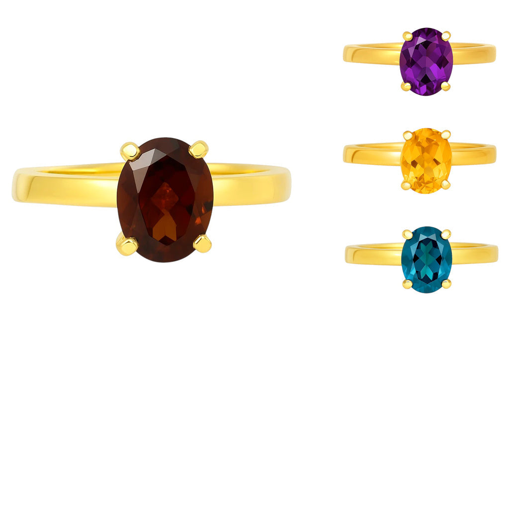 18K Gold Plated Brass Oval Gemstone Solitaire Ring Classic Minimal Style TGR1057 RM-1019 DESIRE GEM