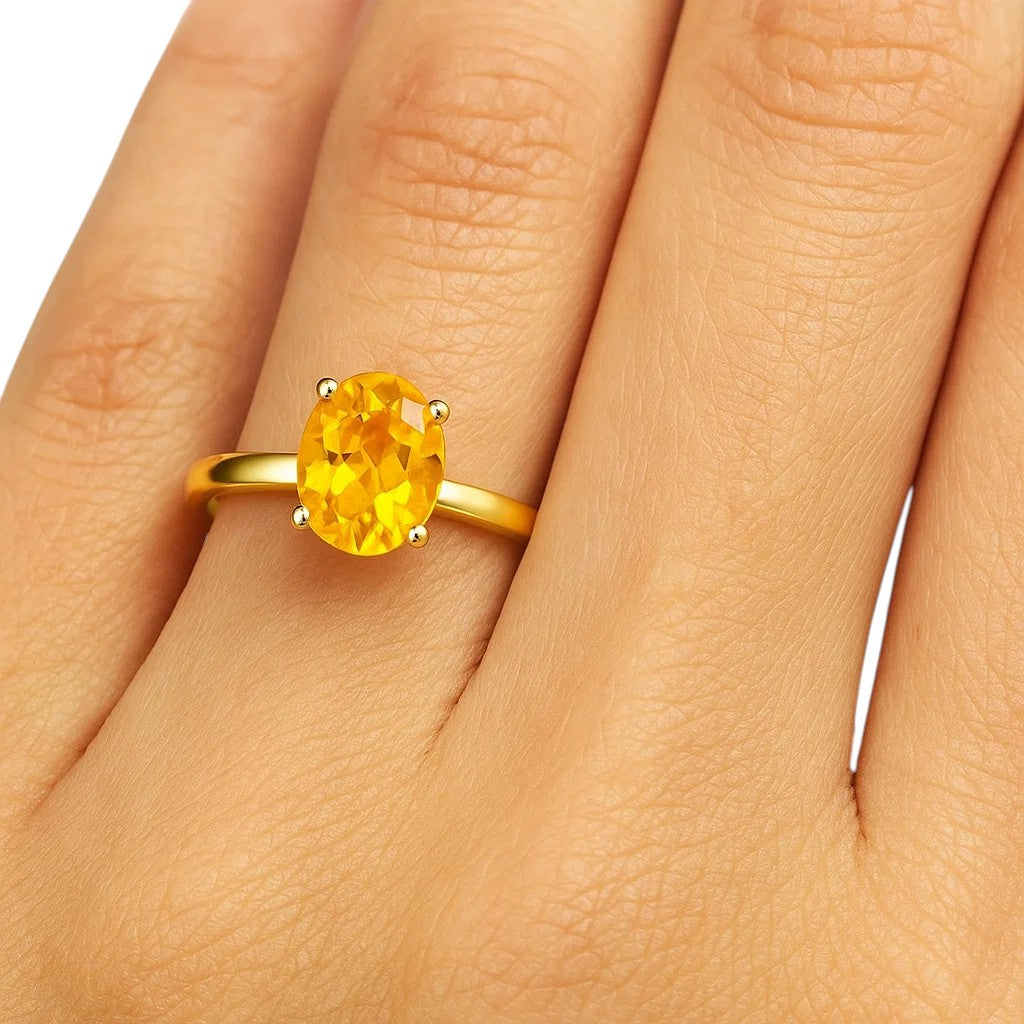 18K Gold Plated Brass Oval Gemstone Solitaire Ring Classic Minimal Style TGR1057 RM-1019 DESIRE GEM