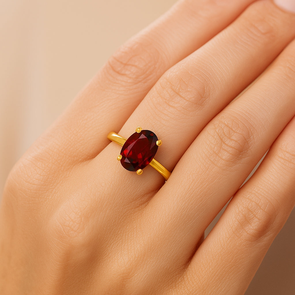 18K Gold Plated Brass Oval Gemstone Solitaire Ring Classic Minimal Style TGR1057 RM-1019 DESIRE GEM