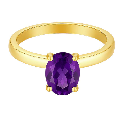 18K Gold Plated Brass Oval Gemstone Solitaire Ring Classic Minimal Style TGR1057 RM-1019 DESIRE GEM