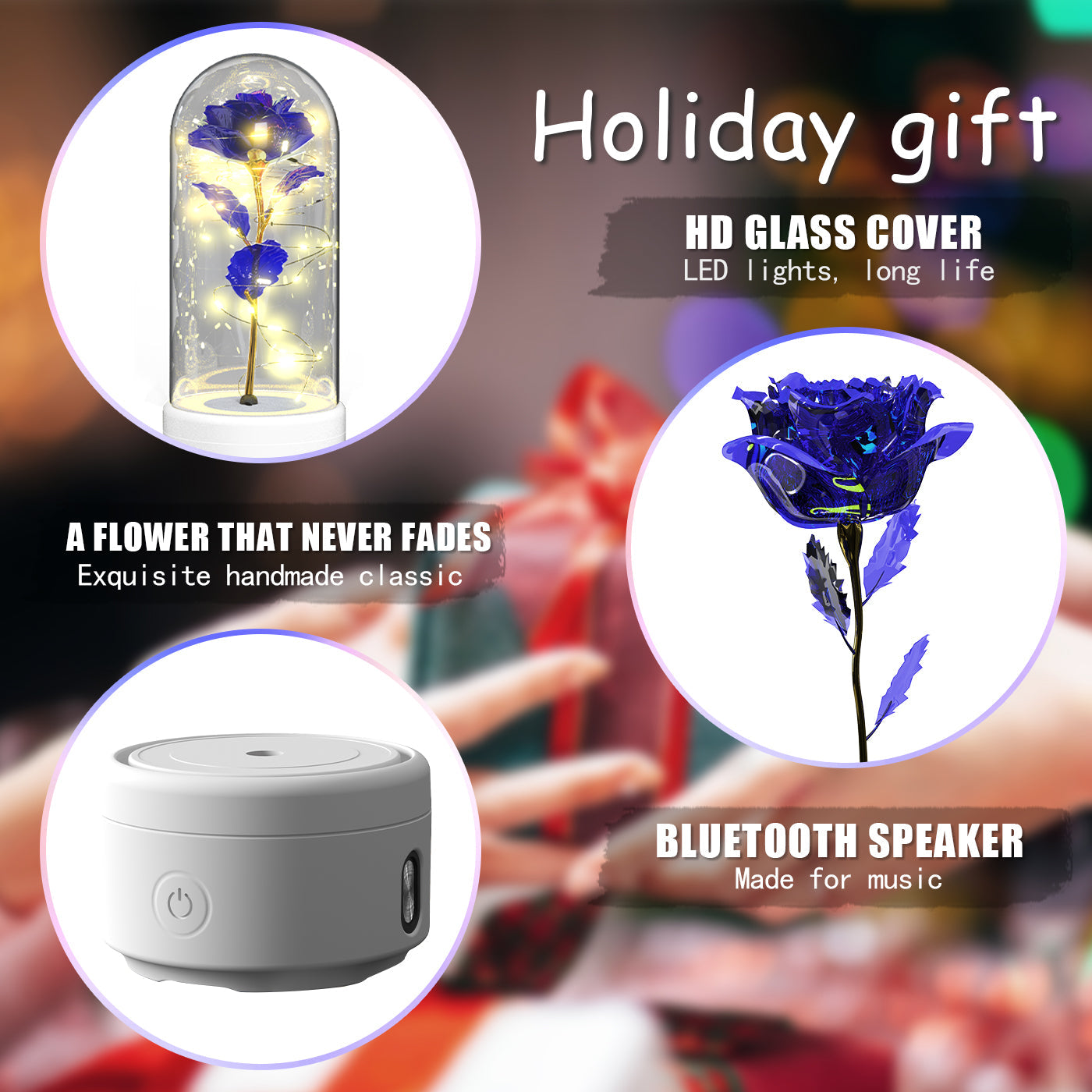 Creative 2 In 1 Rose Flowers LED Light And Bluetooth-compatible Speaker Valentine's Day Gift Rose Luminous Night Light Ornament In Glass Cover ferrersa
