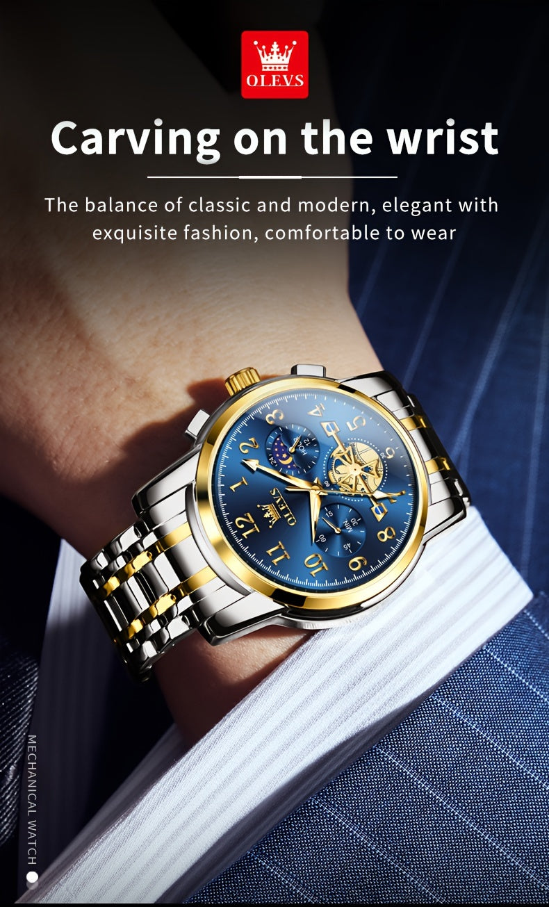 Black Stainless Steel Men's Watch - OLEVS Dress Classic Business Luxury Big Face with Calendar, Luminous Easy to Read Wrist Watch ferrersa