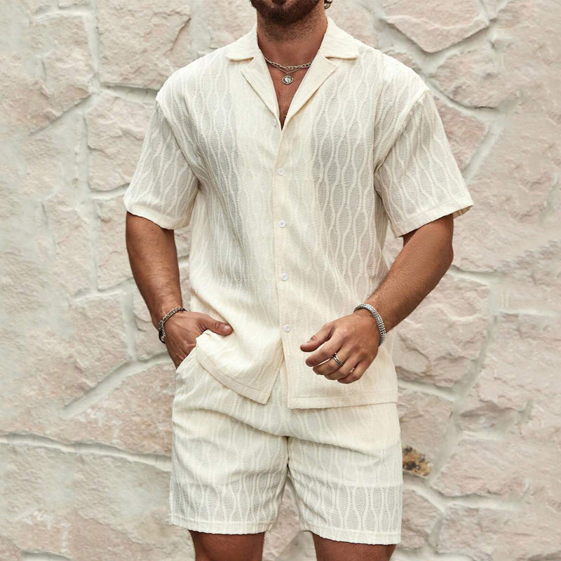 Men Tracksuits Summer Fashion Solid Loose Casual Two Pieces Lapel Button Shirt Shorts Beach Holiday All-match Outfits Male ferrersa