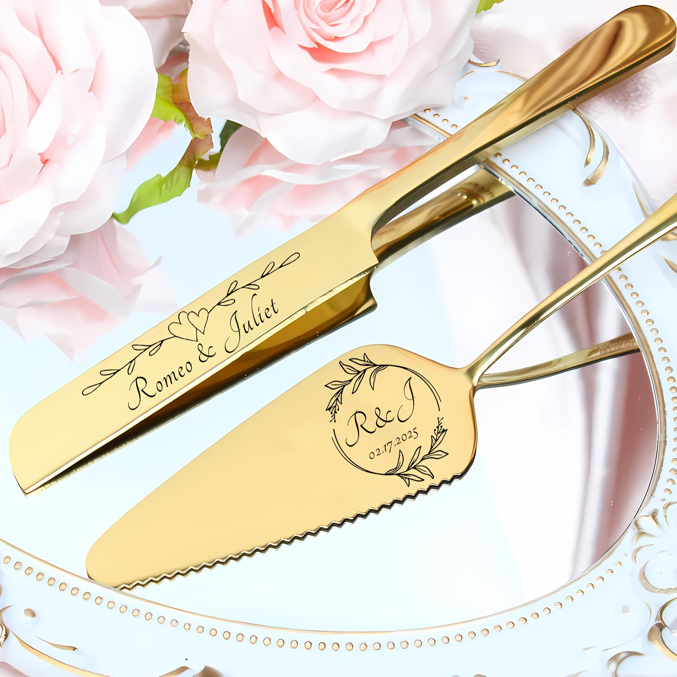 [2pcs Personalized Cake Set] 2pcs Stainless Steel Personalized Cake Tableware Set | Customized Text for Gifting to Family and Friends | Suitable for Weddings, Anniversaries, Birthdays, Holidays, Christmas | Dishwasher Safe ferrersa