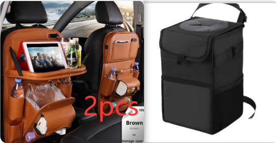 PU Leather Car Storage Bag Multifunction Seat Back Tray Hanging Bag Waterproof Car Organizer Automotive Interior Accessories DC-Powered by People