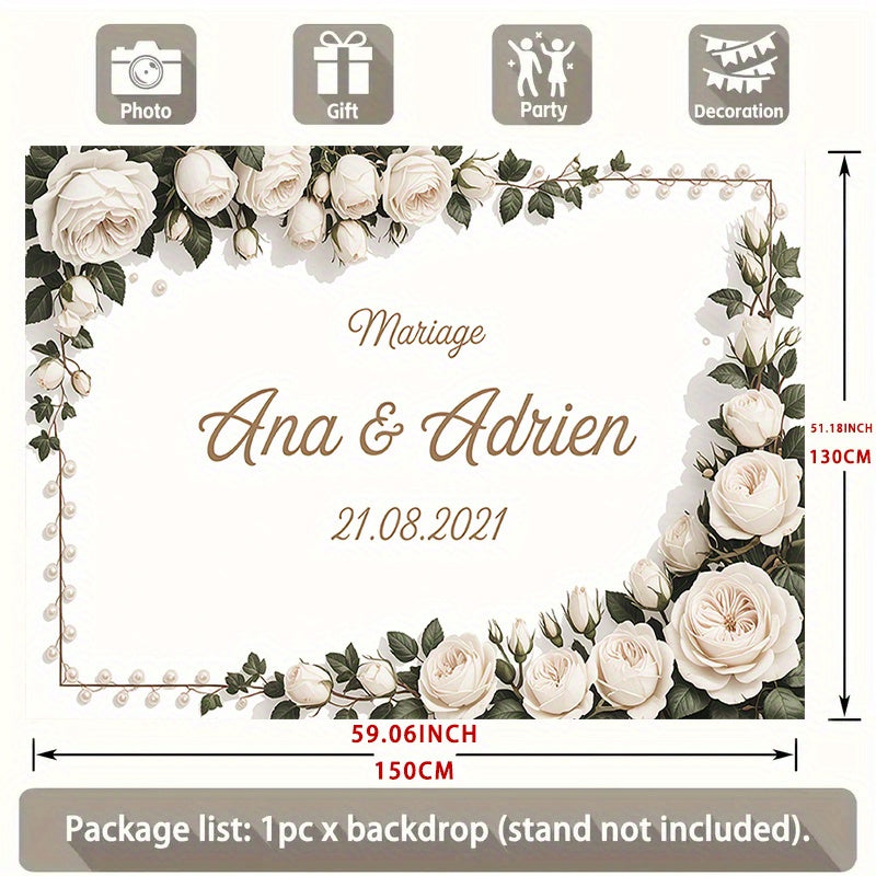 1pc Personalized Wedding Backdrop Custom with Names & Dates - Elegant Floral Wedding Decoration Banner, Large 90.5x70.8 Inch Wedding Party Decor for Bride/Groom, Birthday, Baptism, Anniversary - Perfect Gift for Parents & Par ferrersa