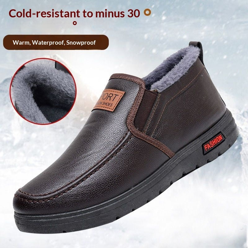 Thickened Waterproof Cotton Shoes For Elderly Fleece-lined Casual Leather Shoes ferrersa