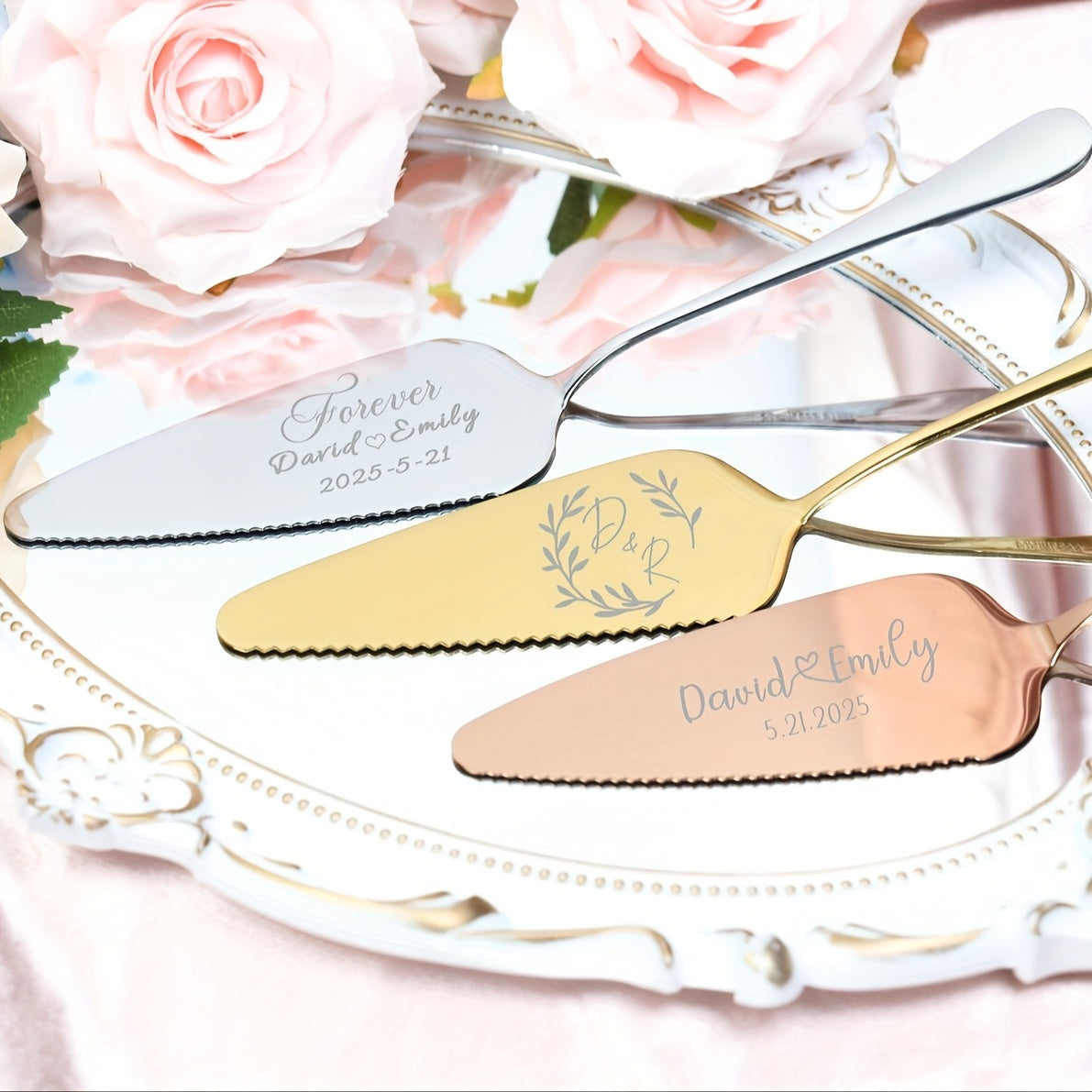 [2pcs Personalized Cake Set] 2pcs Stainless Steel Personalized Cake Tableware Set | Customized Text for Gifting to Family and Friends | Suitable for Weddings, Anniversaries, Birthdays, Holidays, Christmas | Dishwasher Safe ferrersa