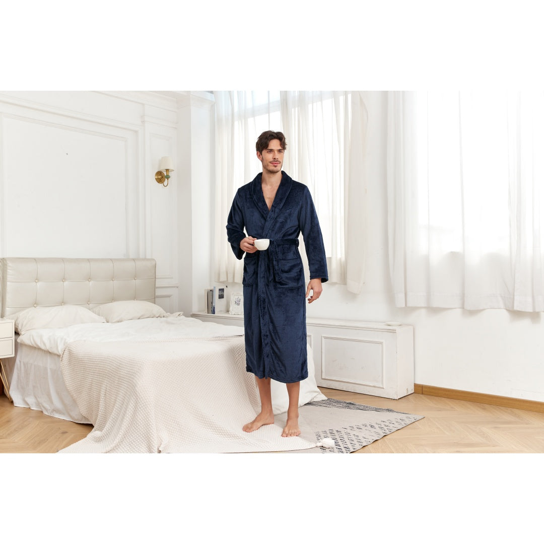 RONGTAI Mens Plush Long Robe Soft And Warm Full Length Bathrobe ferrersa